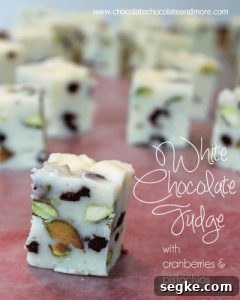 White Chocolate Fudge with Cranberries and Pistachios