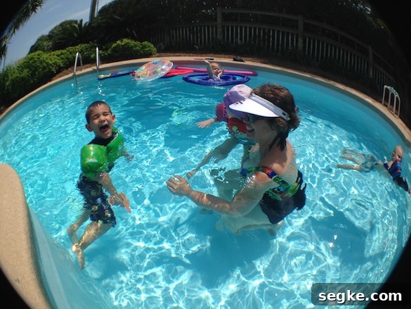 Private pool at beach house with family