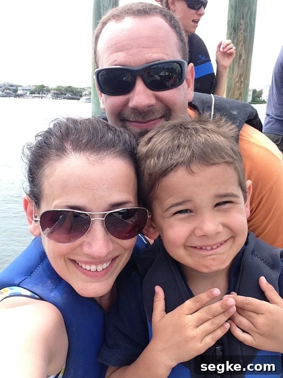Family photo on a jet ski