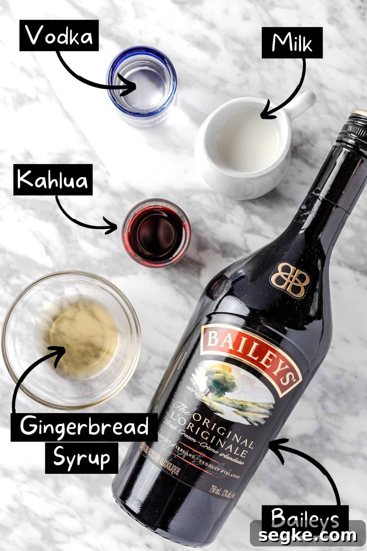 The ingredients needed to make the outback gingerbread martini.