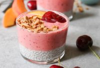 Layered Peach Cherry Smoothie Parfaits with Coconut Chia Pudding