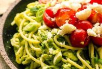 Creamy Avocado Pasta with Jalapenos and Crumbled Queso Fresco