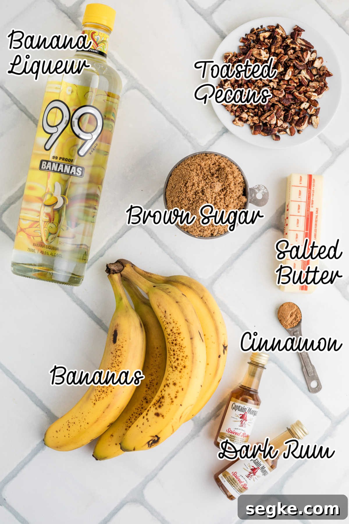 Classic New Orleans Bananas Foster Recipe 3 Overhead shot of ingredients needed to make bananas foster.