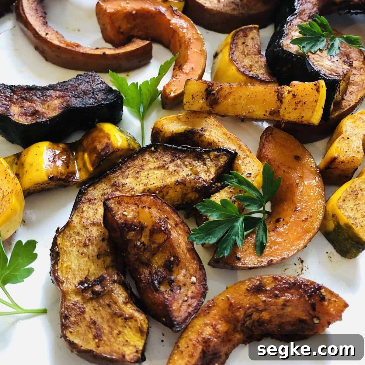 fall roasted squash on a white platter