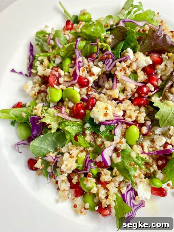 Pomegranate and Whole-Grain Salad Recipe 3 pomegranate whole grain salad tossed on plate