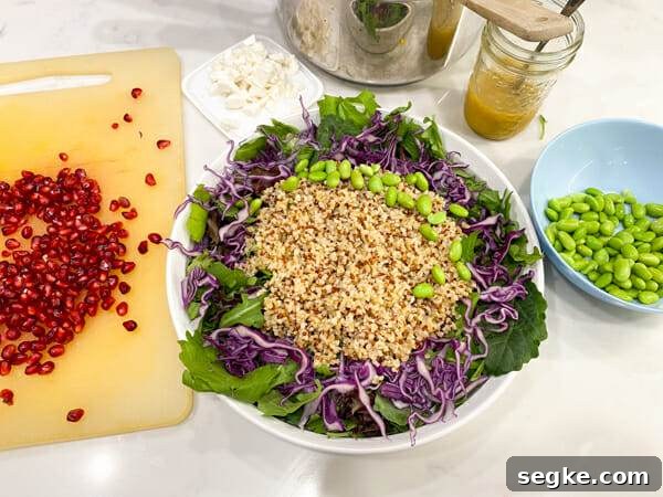 Pomegranate and Whole-Grain Salad Recipe 4 assembling pomegranate whole grain salad