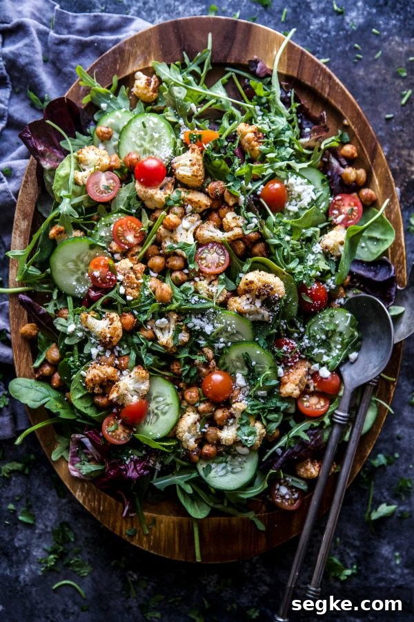 Smoky Roasted Cauliflower and Chickpea Salad 2 Smoky roasted cauliflower and chickpeas on a salad