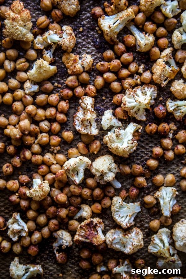 Smoky Roasted Cauliflower and Chickpea Salad 3 Roasted cauliflower and chickpeas seasoned with spices