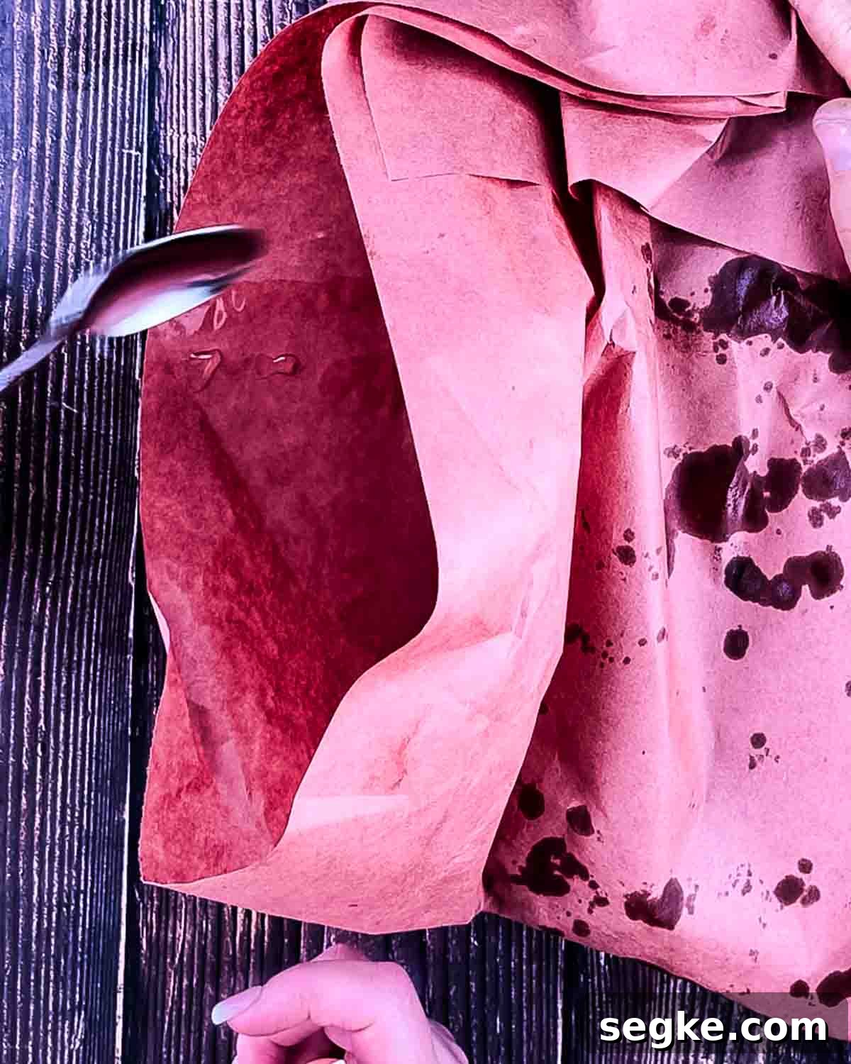How to Smoke Beef Back Ribs on a Pellet Grill 11 A spoon adding apple juice inside the butcher paper wrapped ribs.