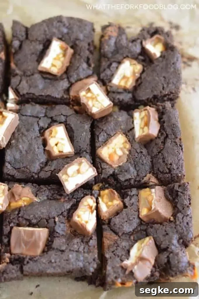 Gluten-Free Snickers Brownies Recipe 3 Snickers Brownies from What The Fork Food Blog