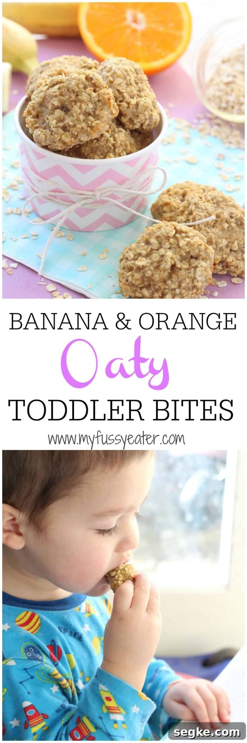 Banana and Orange Oat Bites: Toddler Snack Recipe 10 toddler bites pinterest pin
