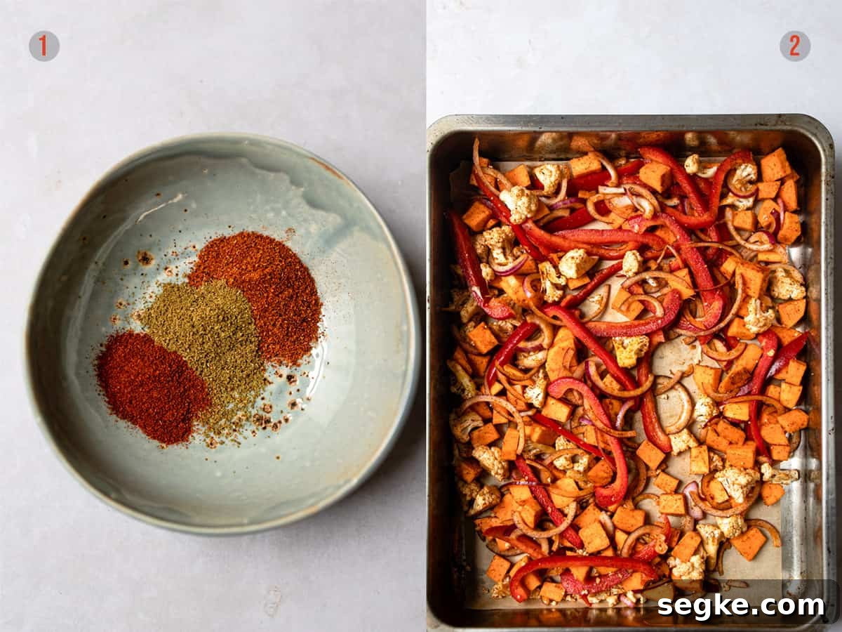 Spice mix and vegetables ready for roasting.