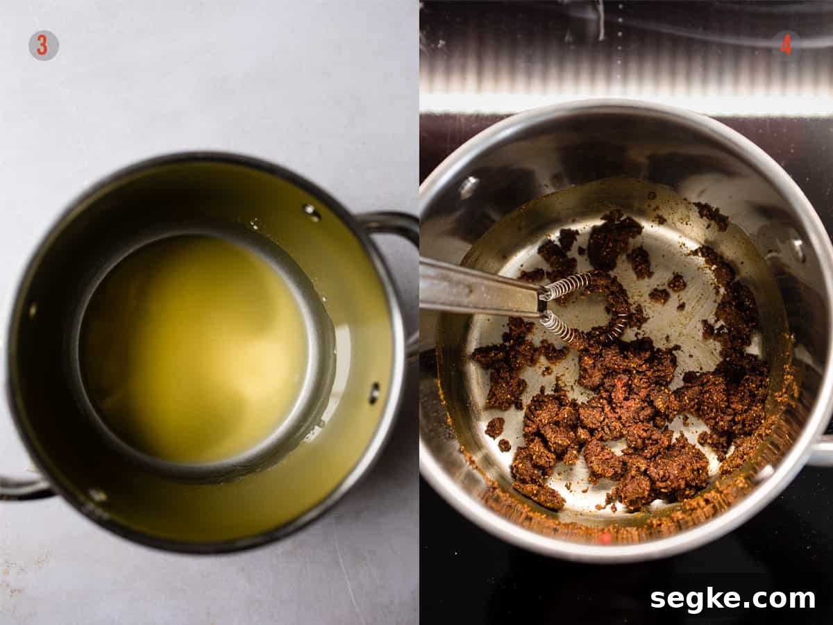 Making the enchilada sauce in a pan.