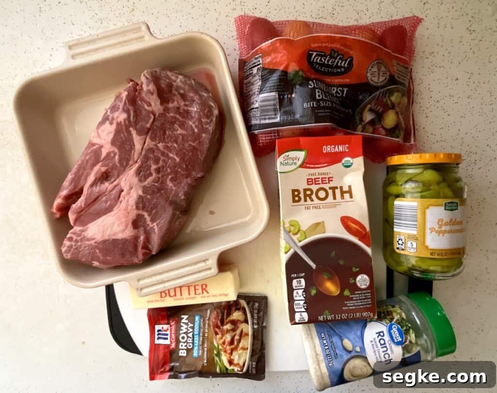 Instant Pot Mississippi Pot Roast Recipe (Juicy & Tender) 3 ingredients to be used to make Mississippi pot roast in the instant pot.