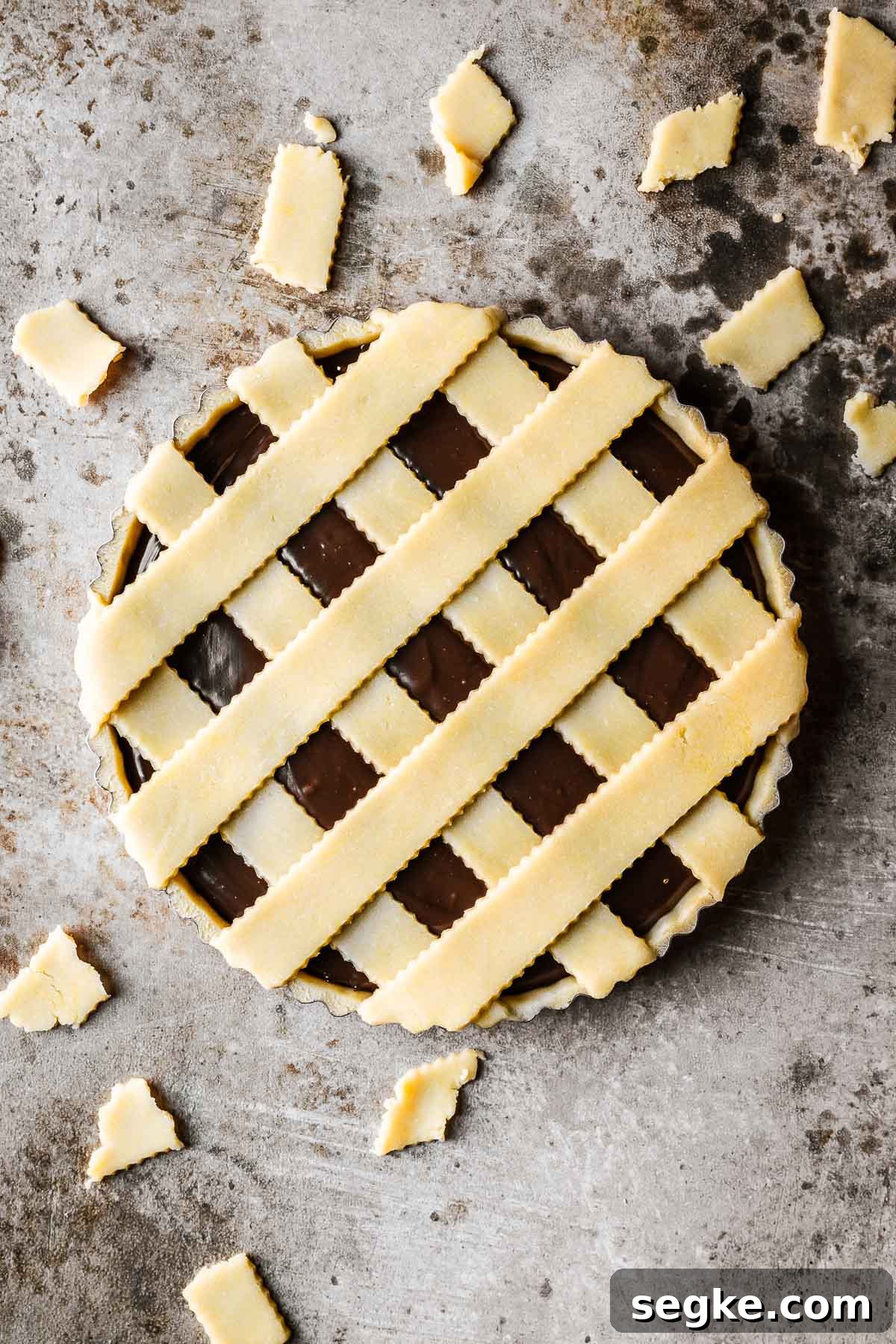 Nutella Crostata: Italian Hazelnut Chocolate Tart Recipe 17 Trimmed lattice on an unbaked Italian nutella tart