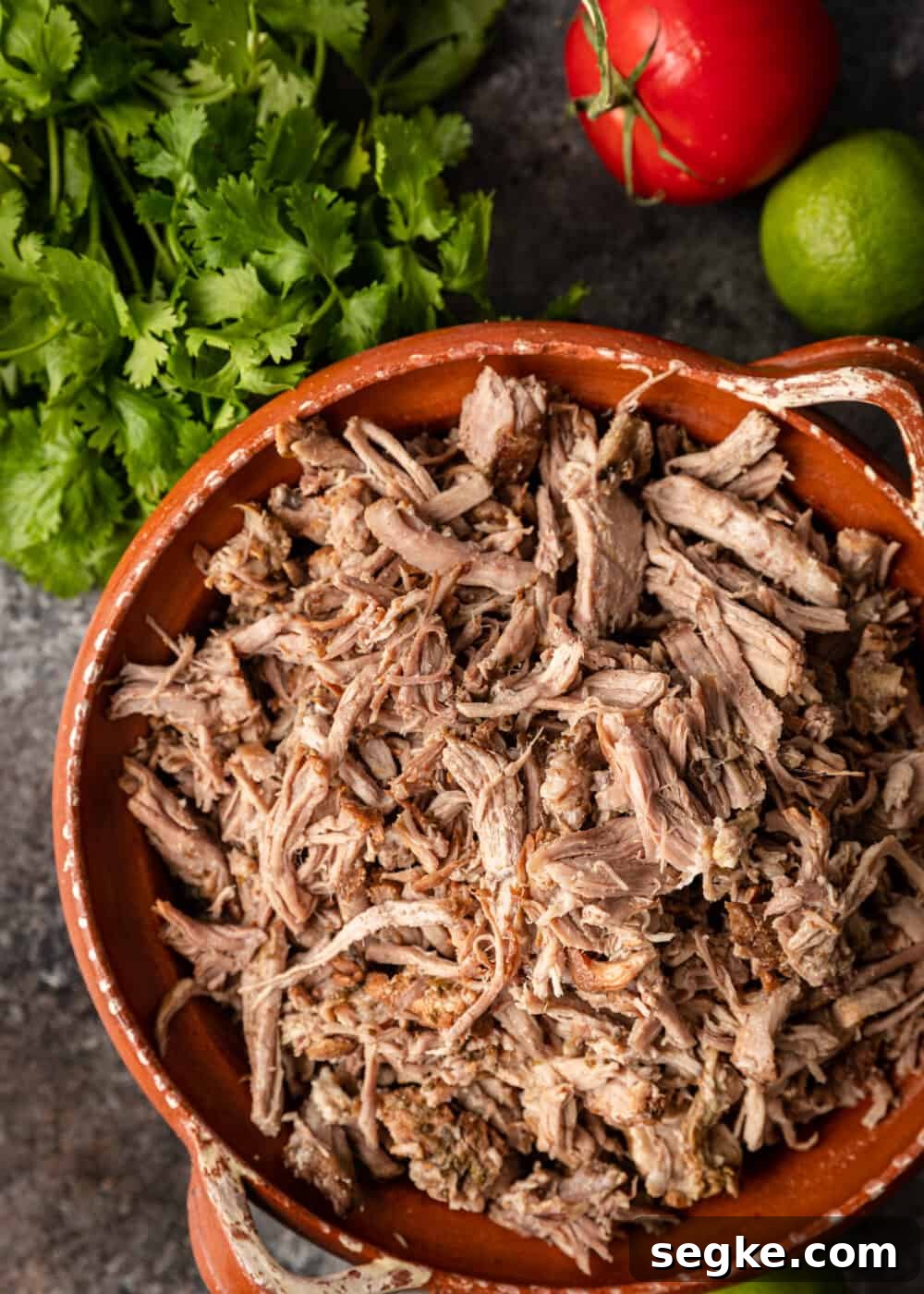 shredded pork carnitas in bowl