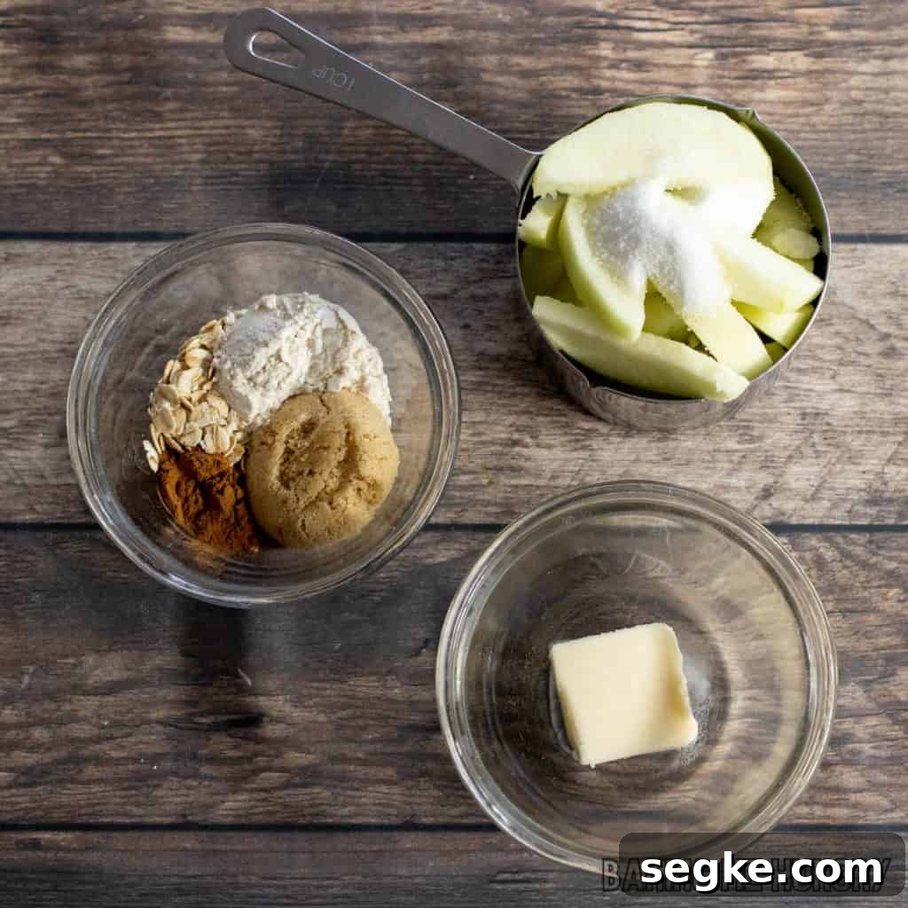 Individual Apple Crumble Recipe for One 3 ingredients in small bowls