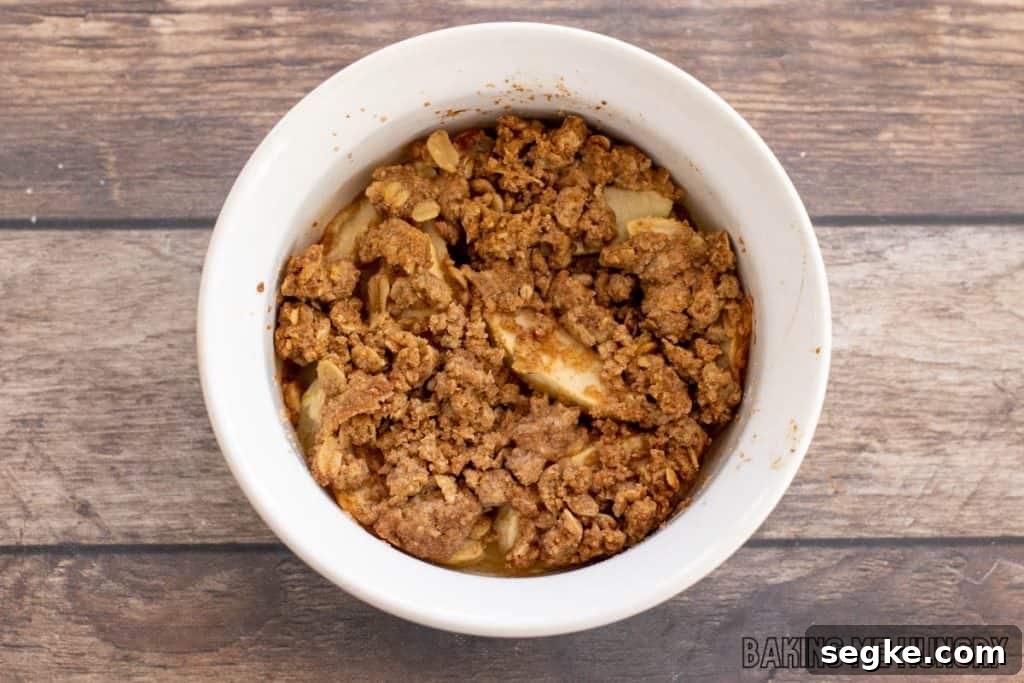 Individual Apple Crumble Recipe for One 7 baked apple crisp in small dish