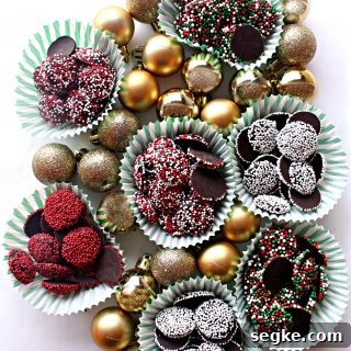 Chocolate Nonpareils: Classic Sprinkle Candy 6 Gold ball ornaments and cups of Nonpareil chocolate candies coated in different colored sprinkles.