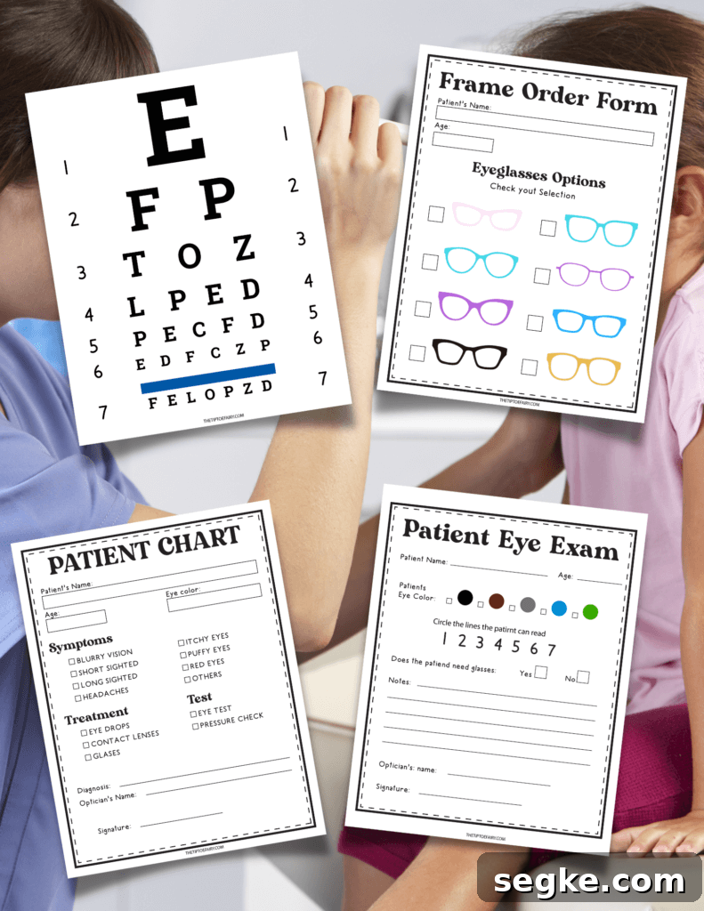 Free Eye Doctor Pretend Play Printables for Preschoolers 4 Laminated pretend play materials