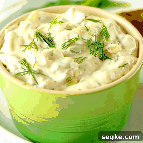 Tartar sauce in a ramekin.