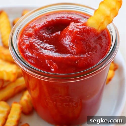 Homemade ketchup in a jar.
